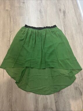 Petticoat Alley Green High-Low Chiffon Skirt with Black Waistband